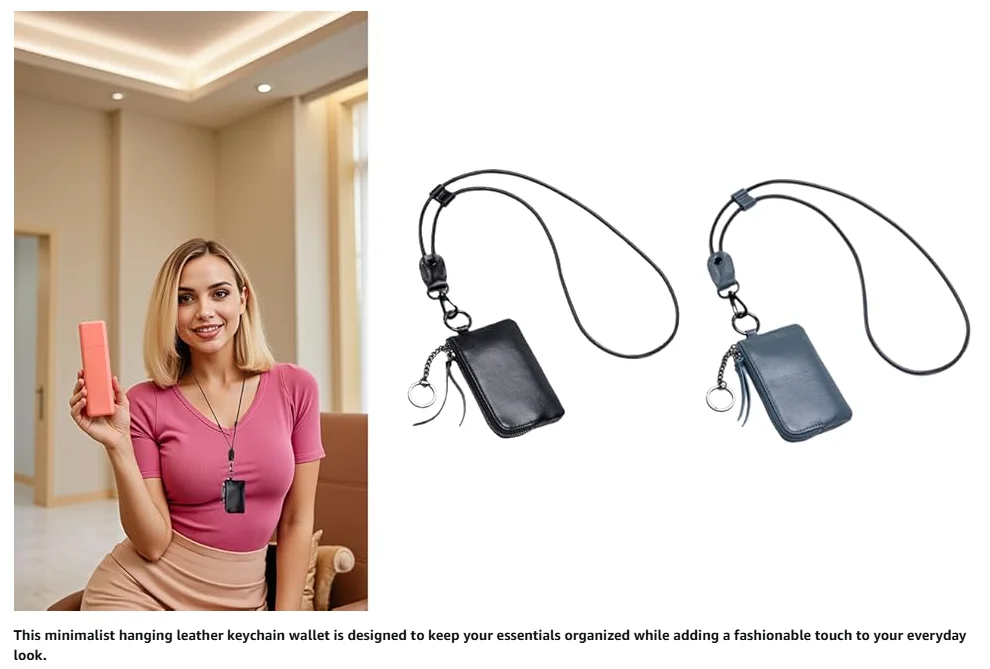 Kleine Münzbörse für Damen Minimalistische Funktionale Hängende Leder-Schlüsselanhänger-Geldbörse Modische Wechselgeldbörse für Kreditkartenhalter – Detail 19