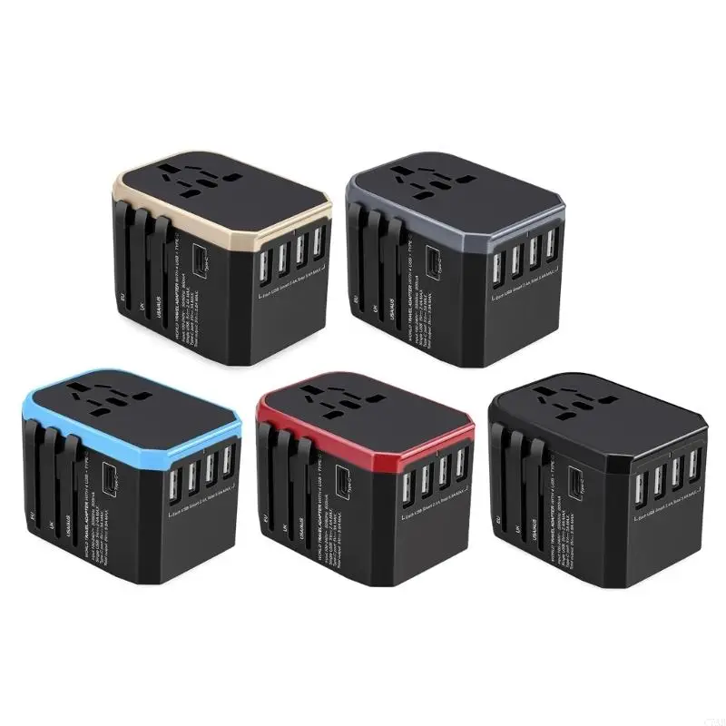 C7AB Multifunctional Global Conversion Socket 8-Hole Small Travel Adapter Equipped with 4 USB Interfaces & 1xType C Port