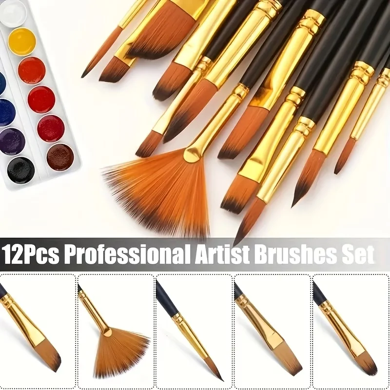 36pcs Nylon Bristle Brush Set Flat Brushes Watercolor Oil Paint For Artists Amateur And Acrylic Paintings Fabric Brushes