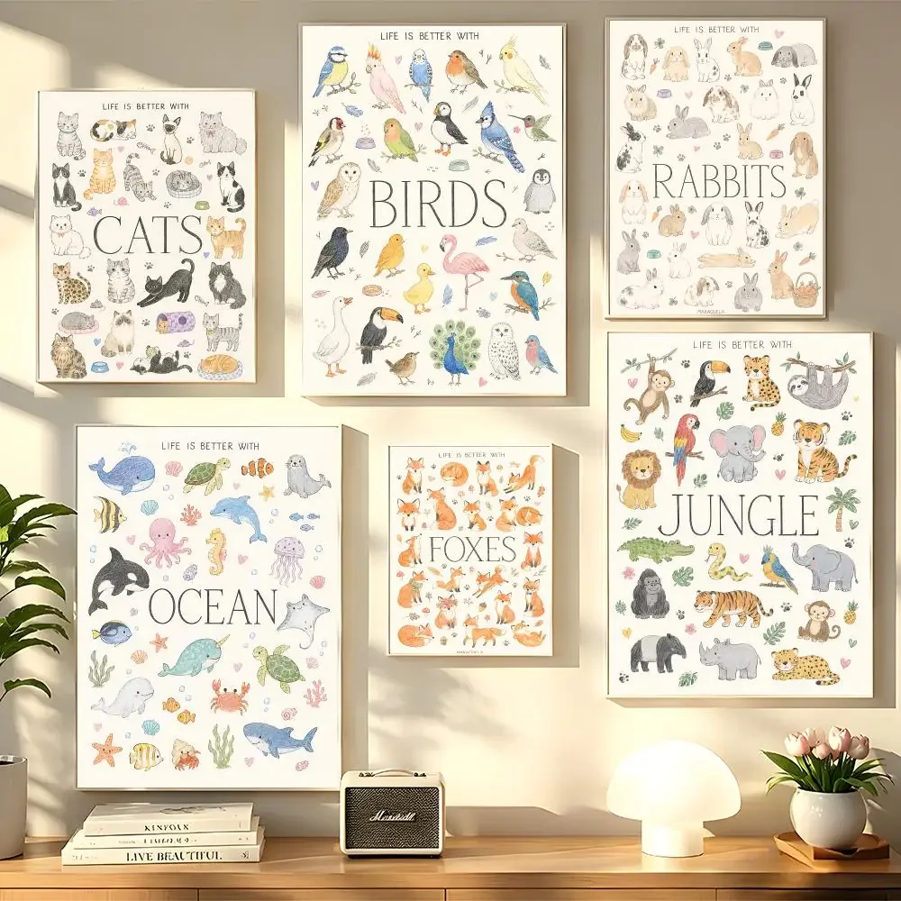 Animal Categories Poster HD Art Sticky Wall Waterproof Home Living Room Bedroom Bar Decoration