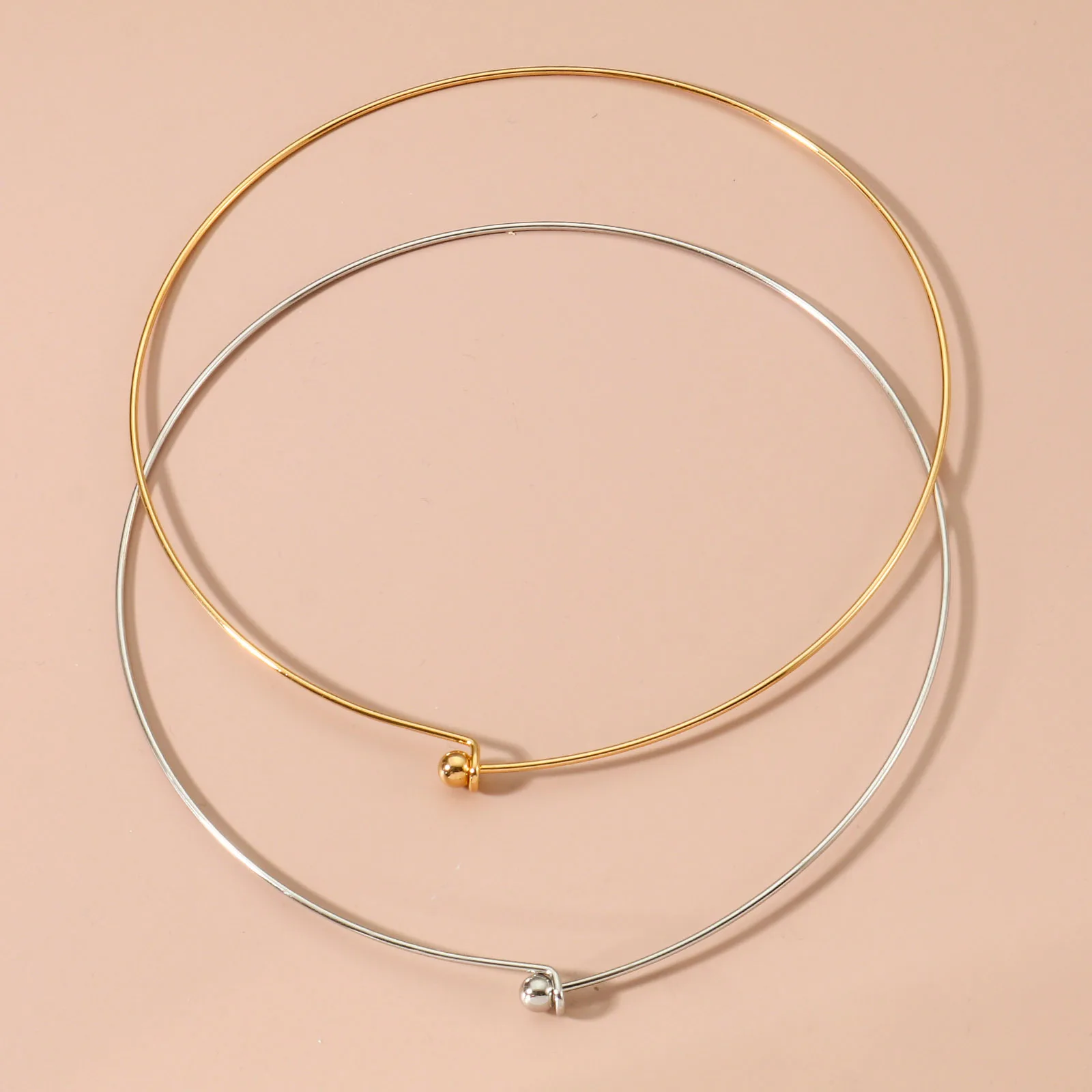 1 Piece 304 Stainless Steel Collar Choker Necklace Round With Removable Ball End Cap Handmade DIY Jewelry Making 45cm long