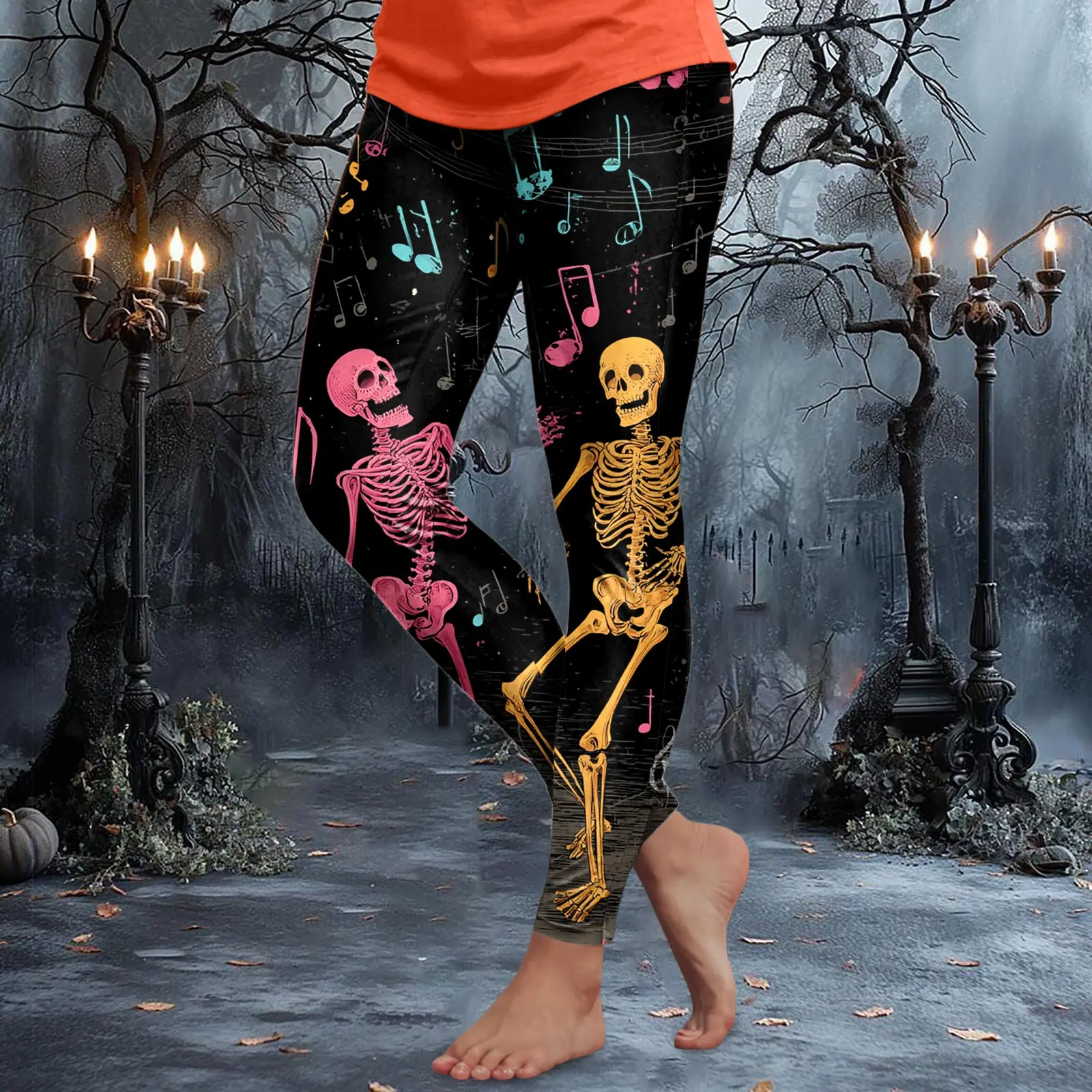 Yogabroek voor dames met Halloween-thema, 3D-schedelpompoenprint, mode-legging, buitenstraat, hiphop, festivalfeest, dameskleding