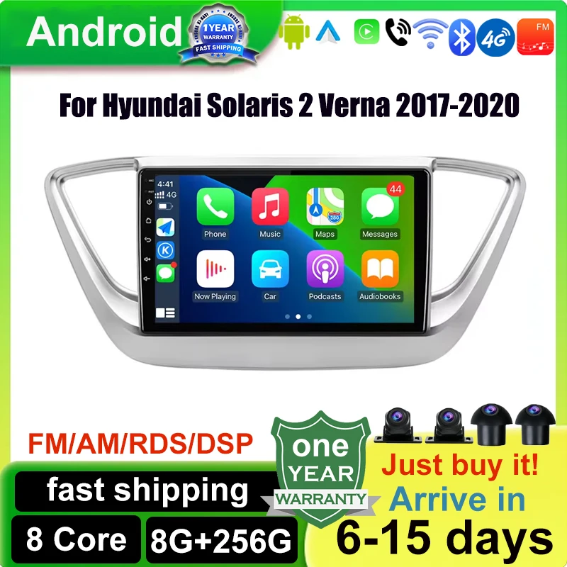 For Hyundai Solaris 2 Verna 2017-2020 Carplay Android 14 Car Auto Radio Multimedia Stereo Player WiFi GPS Navigation Head Unit