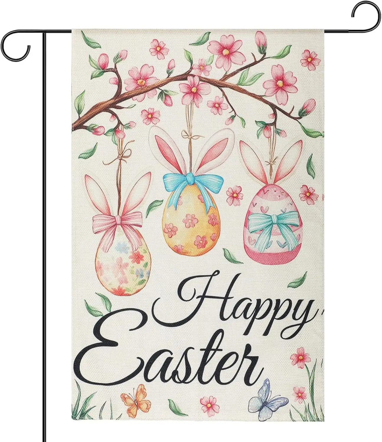 Happy Easter Flags, 17.72x11.81in Easter Bunny Egg Garden Flag with Flowers & Branches Pattern Double Sided Easter Flora XAA SSL