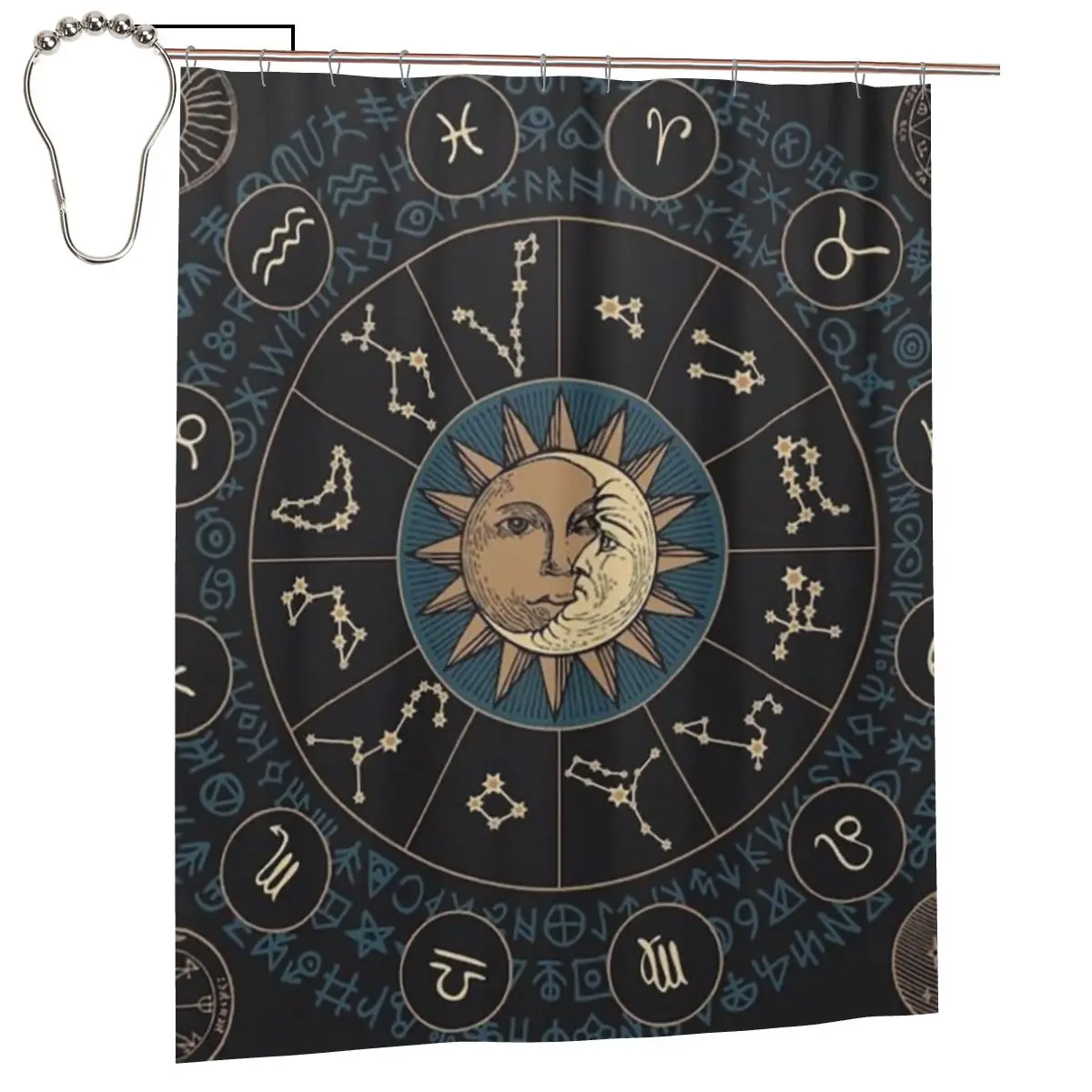 

Horoscope Wheel With Zodiac Signs 15 Shower Curtain Bathroom Polyester Waterproof Bath Curtains with Hooks