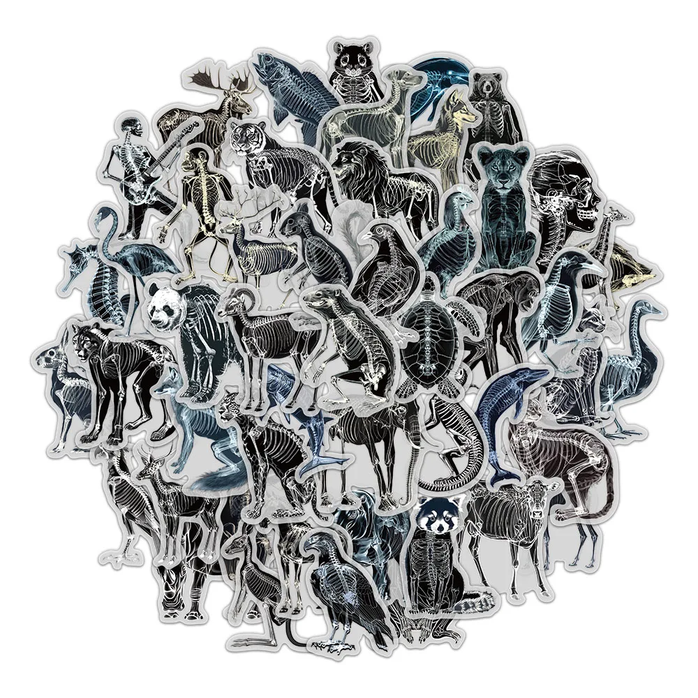 50PCS Animal Skeleton Stickers X-ray Skeleton Handbooks Phone Cases Laptop Suitcases Water Cups Waterproof Stickers