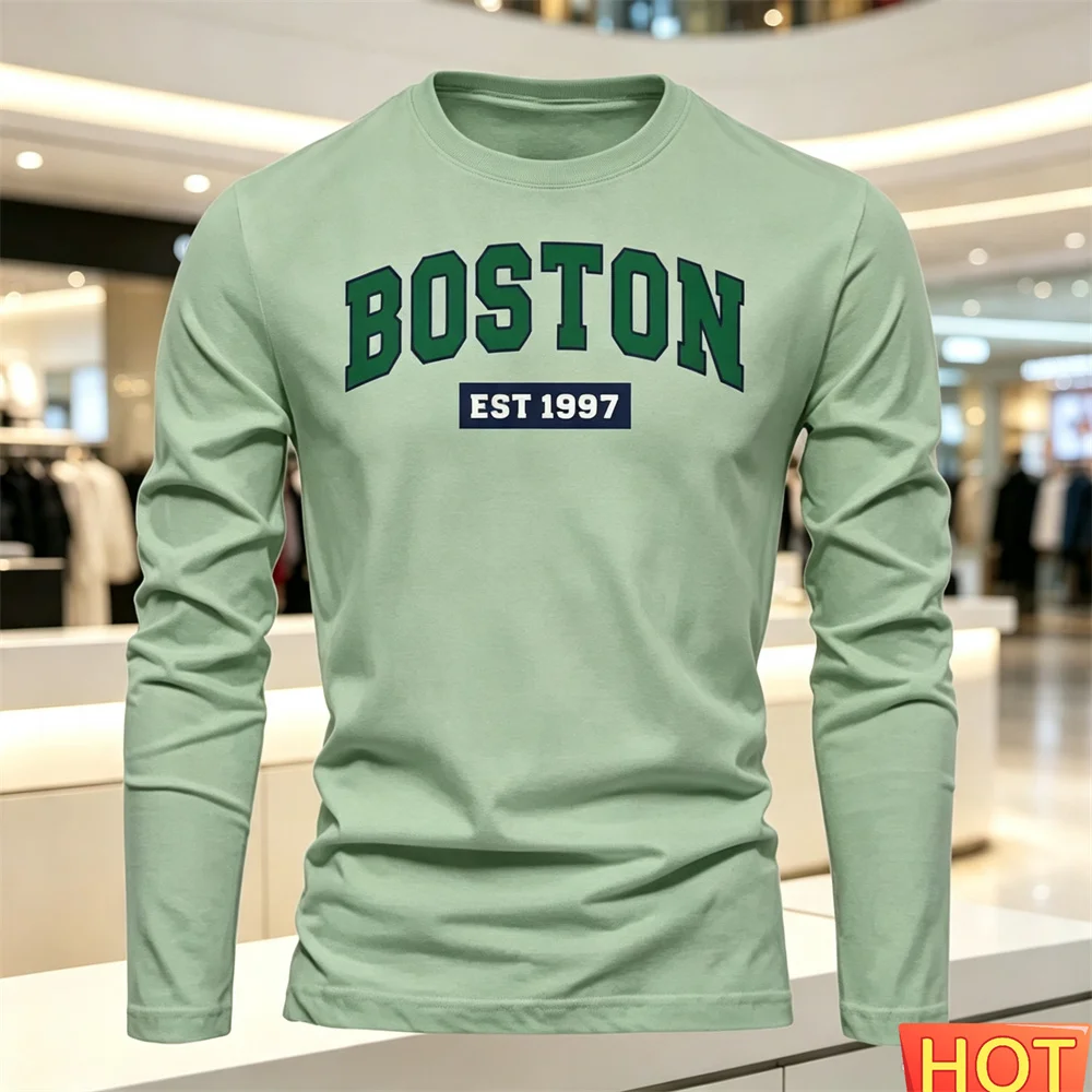 Autumn Summer Men's long sleeved T-shirt Letter Pattern Round neck T-shirt Versatile T-shirt Fashion men y2k clothing Loose tops view 6