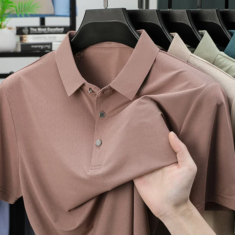 Summer Golf Shirt POLO Men Short Sleeve Solid Color Cool Soft Breathable Office Polo Tshirt Men Tops