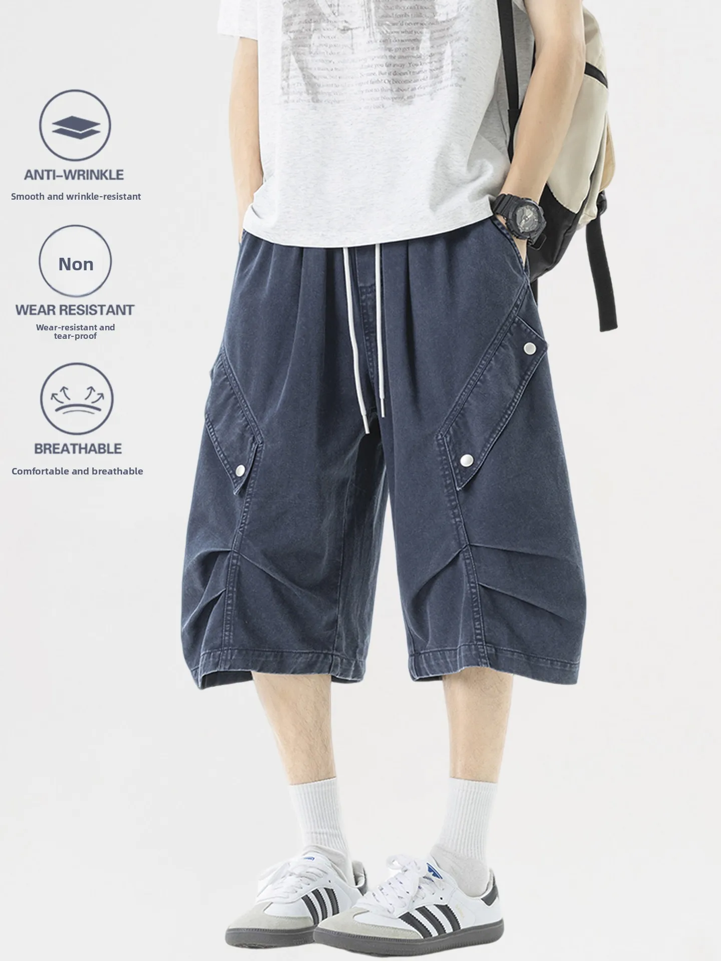 

American Style Workwear Wide Leg Jeans Shorts Men's Women's Summer Loose Retro Casual Sports Seven-Foot Pants Cotton Breathab...