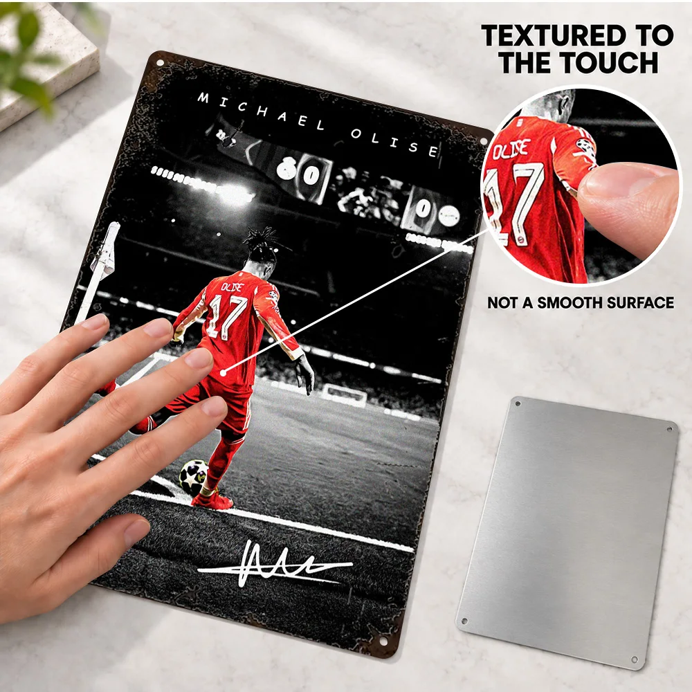 Michael Olise Soccer Player Textured Metal Poster Personalized Aluminum Sign Selective Color Photography Wall Art For Game Room