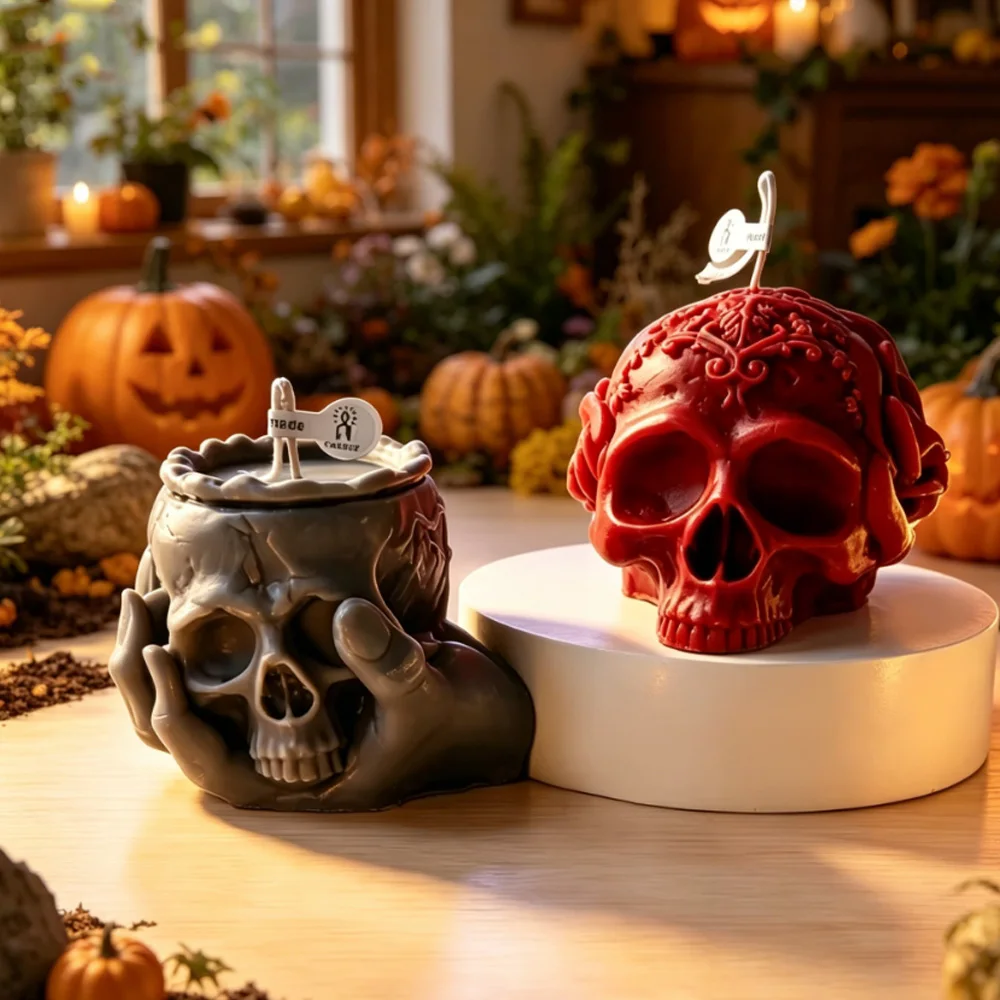 

Halloween hand-held skull candle mold is suitable for DIY candles, soap, resin casting and plaster crafts