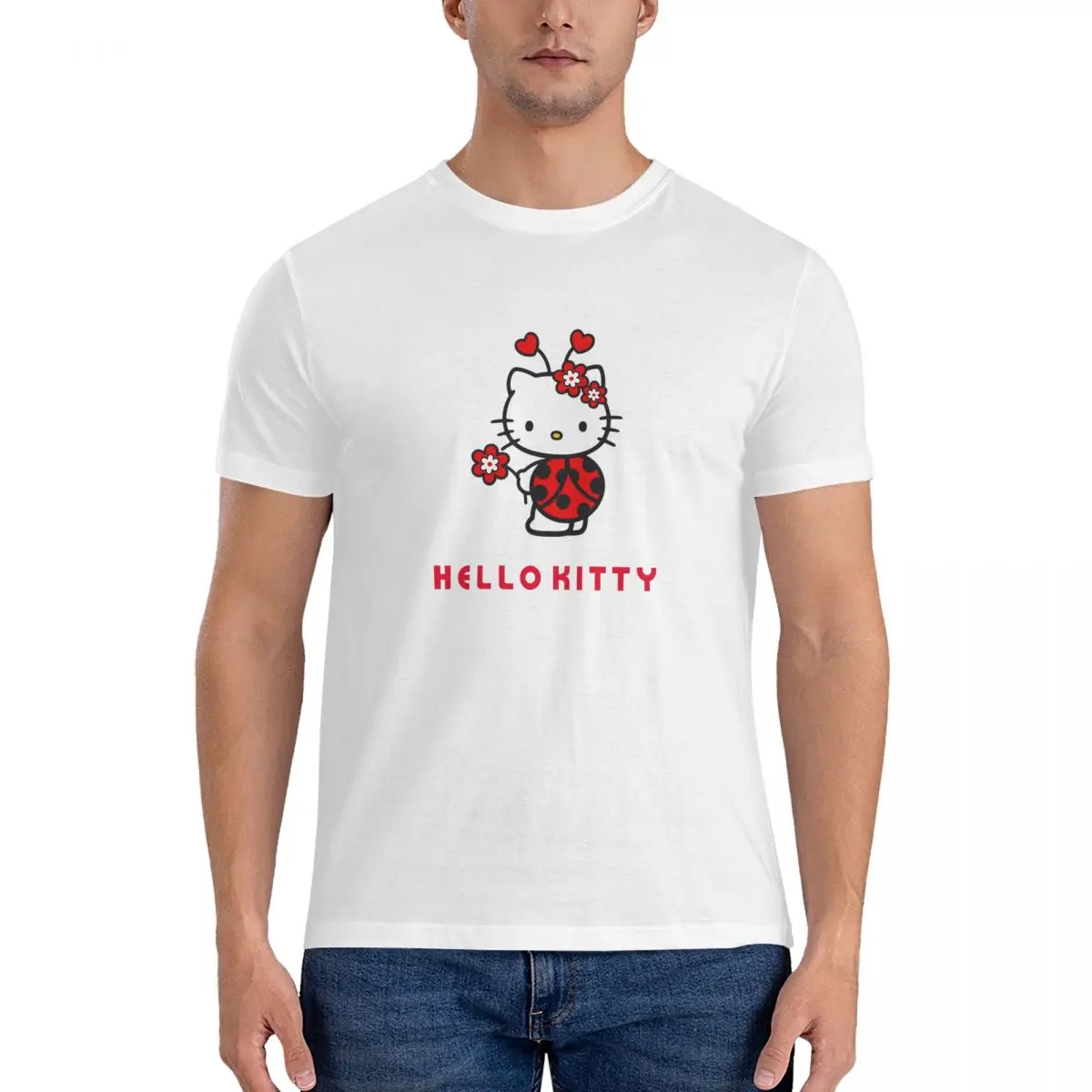 Different Style Men's T Shirt Sanrio Hello Kitty Funny Tee Shirt Short Sleeve Crew Neck T-Shirt Pure Cotton Printed Clothing