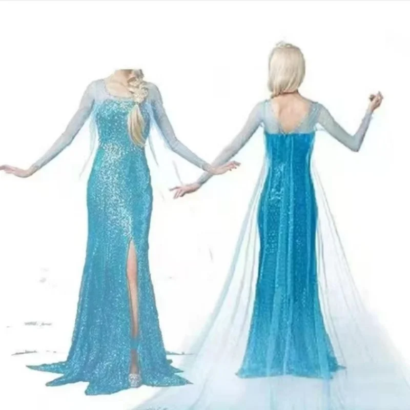 

Длинное платье Эльзы для взрослых и женщин, костюм для выступлений, тяжелая рабочая одежда для косплея, аксессуары, костюмы для косплея на Хэллоуин в стиле аниме