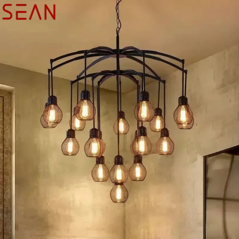 SEAN American Retro Pendent Lamp Industrial Wind Living Room Restaurant Loft Clothing Store Cafe Bar Box Homestay Chandelier