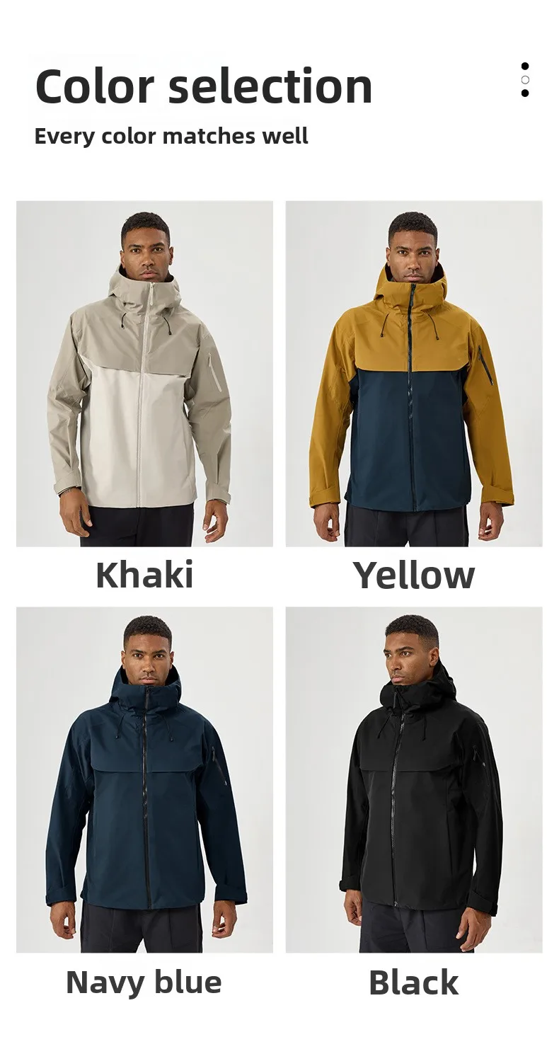 Herbst- und Winter-Hardshell-Windbreaker Winddichte Regenfeste Atmungsaktive Outdoor-Wander- und Bergsteiger-Skijacke mit Kapuze – Detail 16
