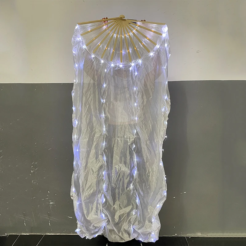 1.5m dança do ventre led véu ventilador de seda brilhante ventilador mão direita para mulheres adoração louvor dança palco desempenho adereços suprimentos