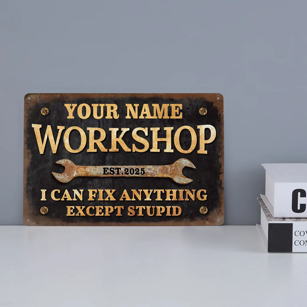 Custom Vintage Workshop Sign Personalized Metal Wall Art for Garage Industrial Retro Artwork Man Cave Decoration Unique Gift image 3