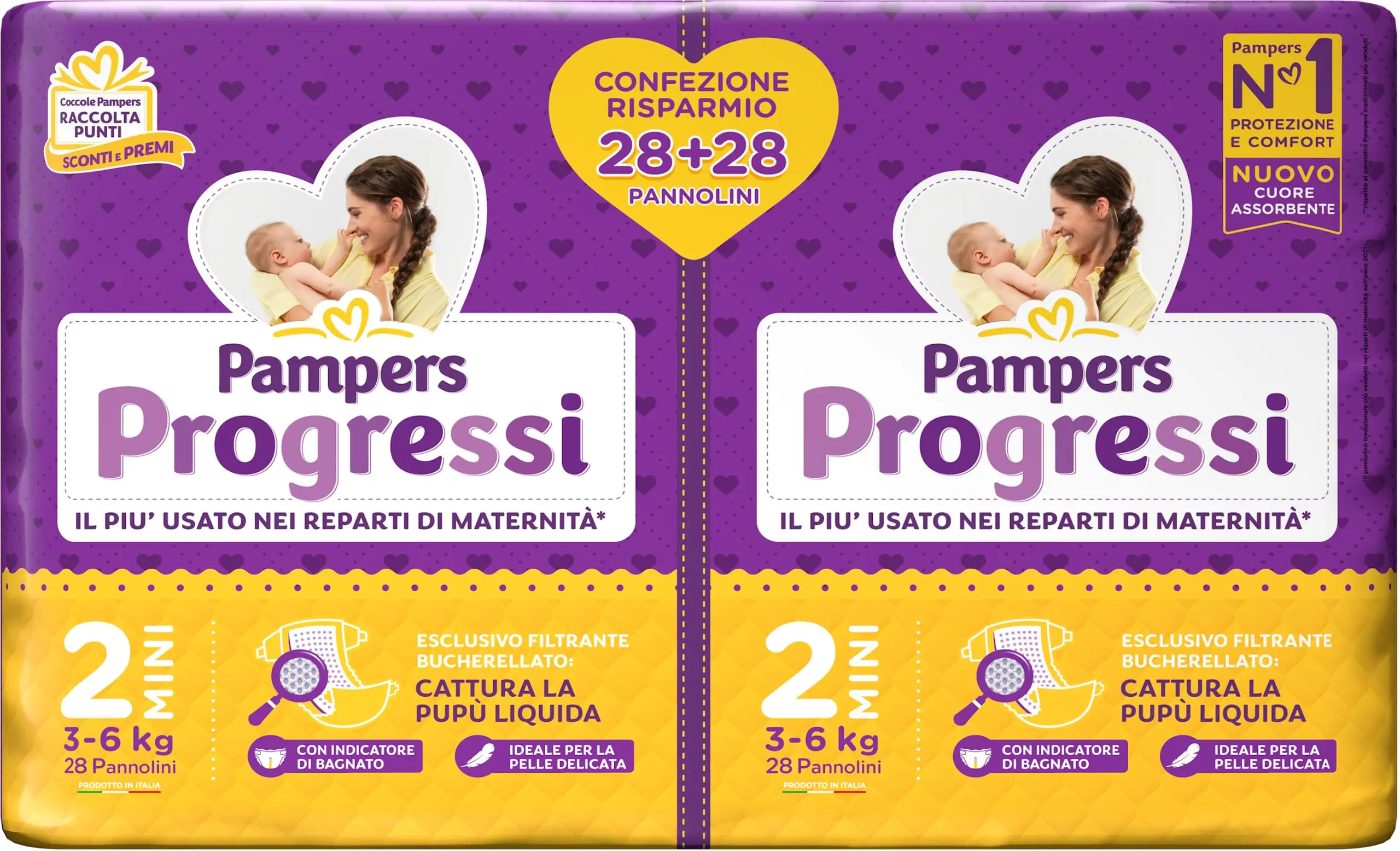 Pampers Progress Mini, podwójne opakowanie, rozmiar 2 (3-6 kg), 56 pieluch