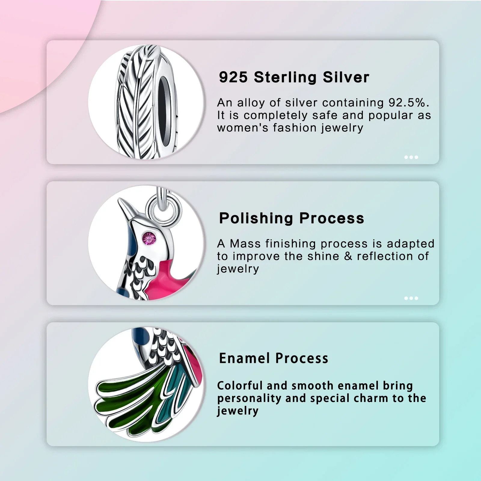 925 فضة الطيور سحر للنساء ، الأخضر ريشة ، الحيوان سلسلة قلادة ، يناسب الأصلي باندورا أساور ، DIY بها بنفسك مجوهرات هدية