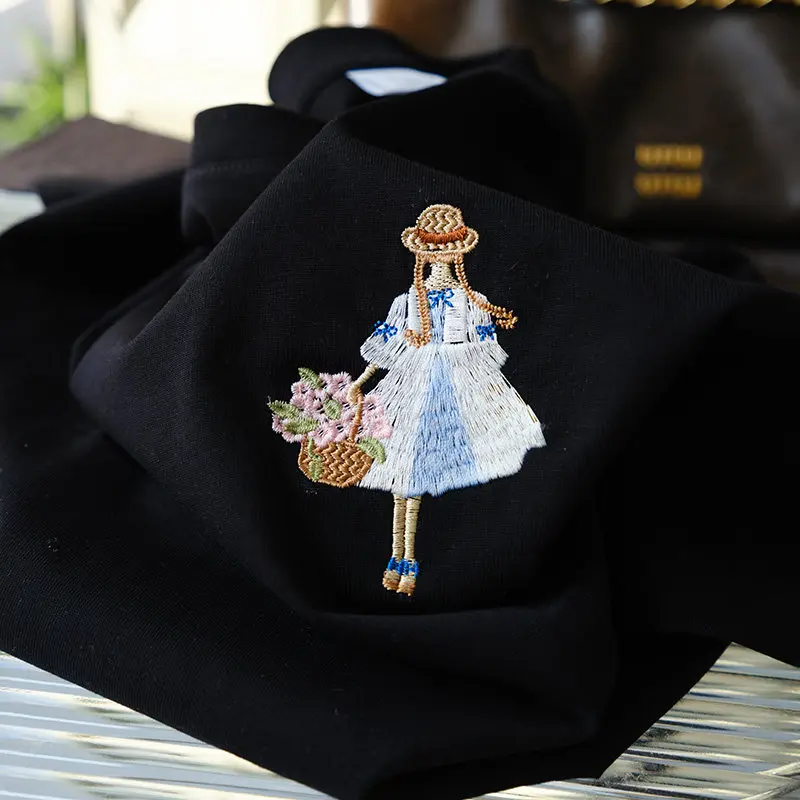 Picture 6: Women's Short Sleeve T-Shirt 100% Cotton Embroidered Flower Basket Girl White New Arrival 2026 Trending Stylish Casual Wear