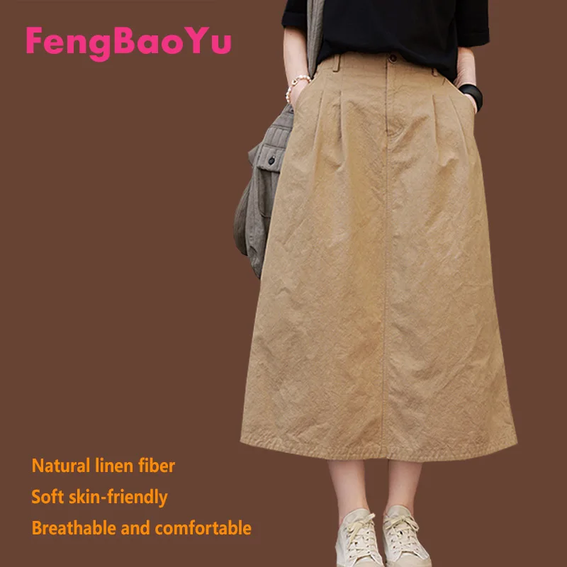 

Fengbaoyu High-end Linen Ladies' Half-Dress Elastic Waist Loose Casual Dress Outdoor Casual Comfortable Cool and Breathable