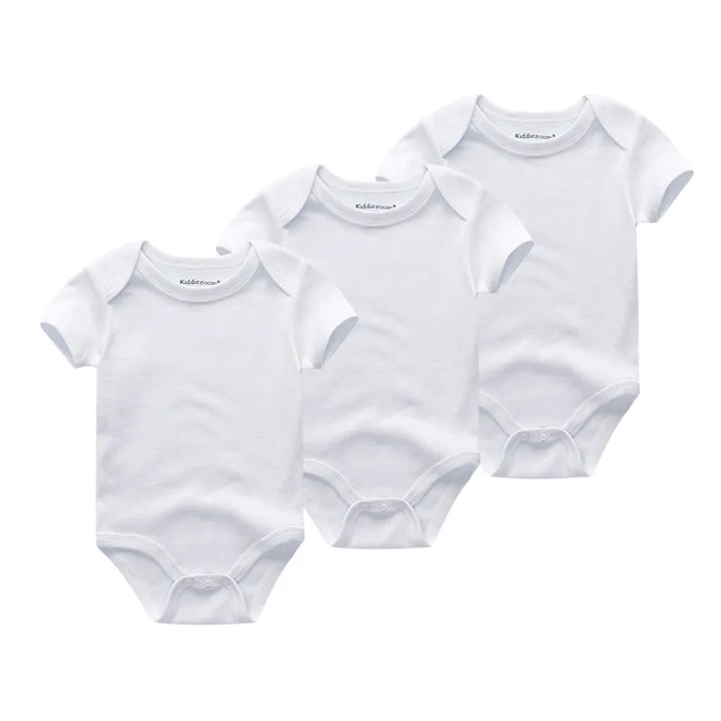 Kiddiezoom 3-Piece Short Sleeves Unisex Bodysuits Solid Color Newborn Onesies Multi-piece Set Summer Infant Outfits