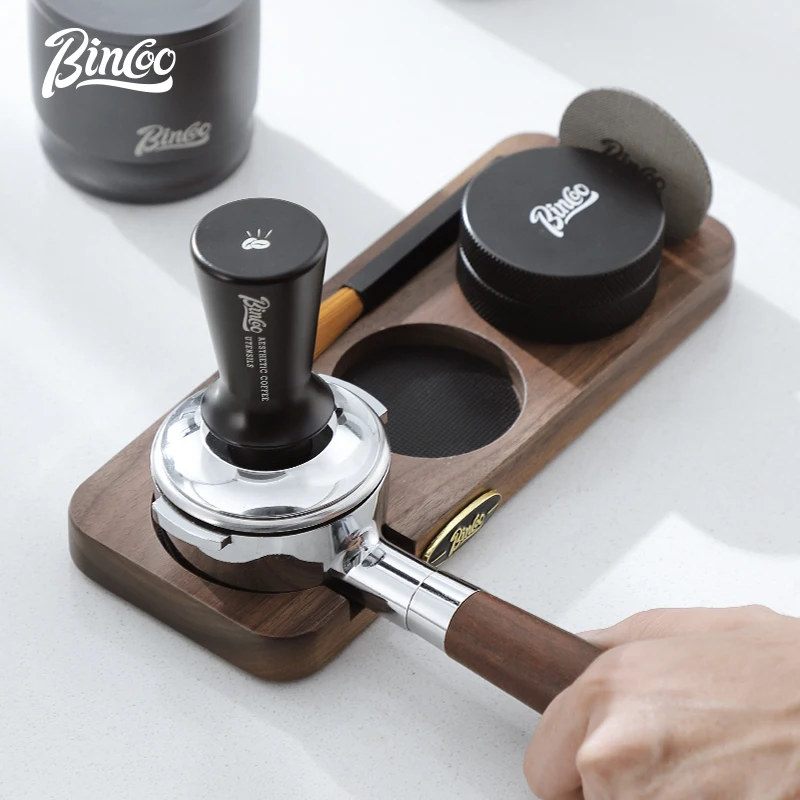 Bincoo Coffee Powder Press Hammer Tamper Base Set Universal Solid Wood Pressed Powder Pad Distributor Storage Board 51mm 58mm