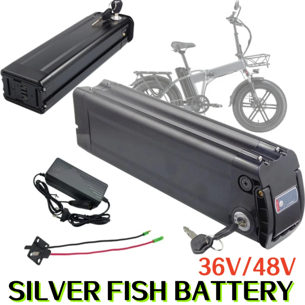 แบตเตอรี่ลิเธียม 24V/36V/48V สำหรับชุดมอเตอร์ Bafang Silverfish พร้อมระบบจัดการแบตเตอรี่ในตัว (BMS) รองรับมอเตอร์ 250W-1000W สำหรับจักรยานพับได้ พร้อมที่ชาร์จ 2A