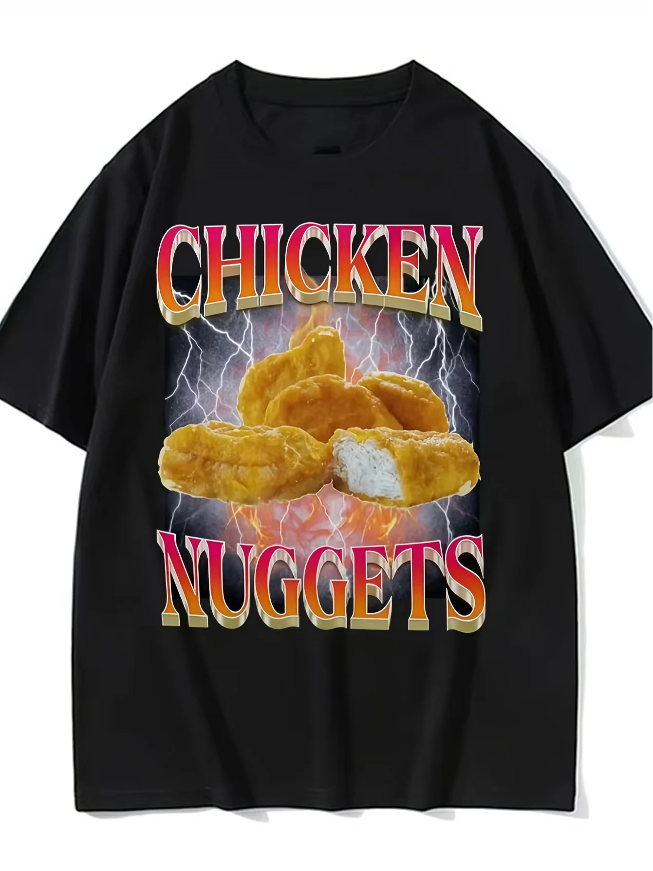 Fun Chicken Nuggets Vintage Graphic T-Shirt- Vintage Fast Food Flame T-Shirt with Chicken Nuggets and Chicken Nuggets Text- Unisex Soft Casual Shirt