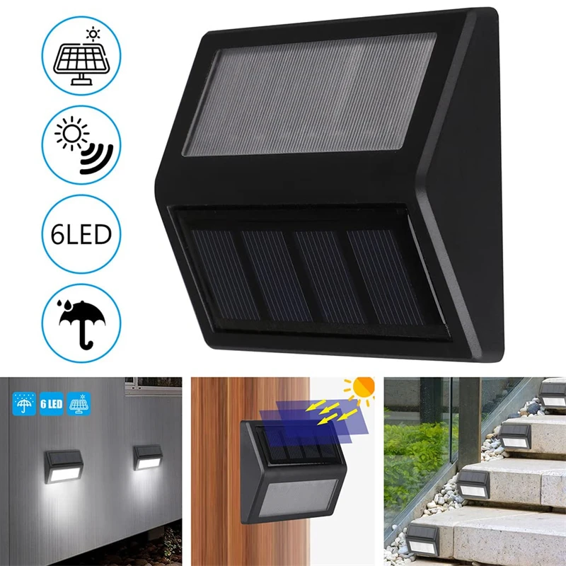 Solar Stair Lights Outdoor Waterproof LED Solar Powered Deck Step Lamp for Patio Garden Backyard Pathway Outside Wall Lighting