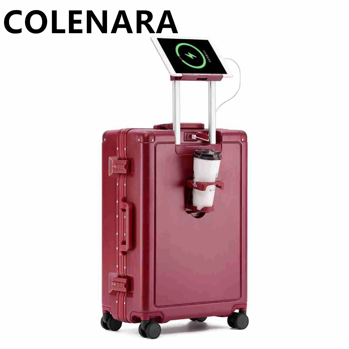 COLENARA Valigia con ruote Trolley per PC Custodia da imbarco con telaio in alluminio Borsa da viaggio da 20 "24" Bagagli rotanti con ricarica USB da 26"