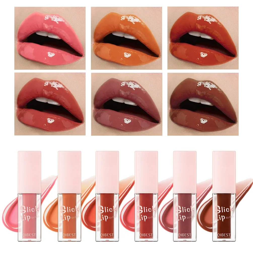 6 Farben Qibest Gelee flüssiger Lip gloss Spiegel Lippen glasur plump ing feuchtigkeit spendende dauerhafte Lippen balsam glänzende wässrige Lippenstift Lippen tönung