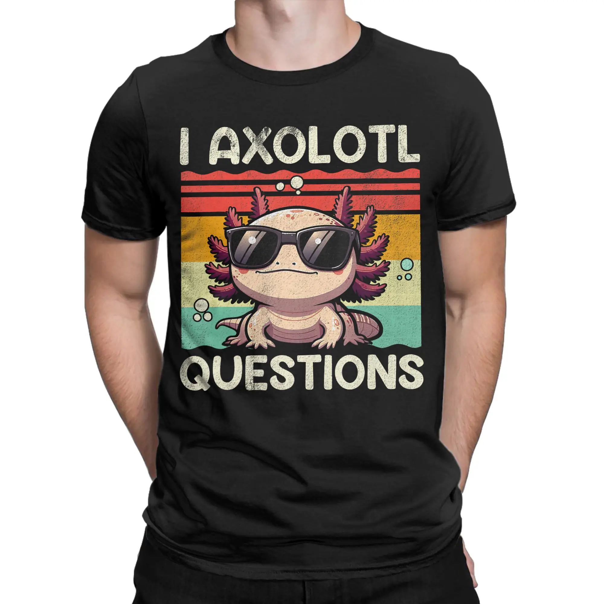 Men I Axolotl Questions (2) T-Shirts  Cotton Top Tees Summer Awesome Short-Sleeve T-Shirt O Neck Hip Hop Print Tshirt Large Size