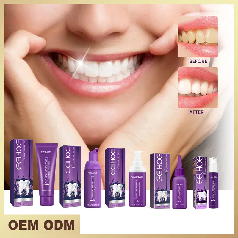 EELHOE V34 Colour Corrector Teeth Whitening Toothpaste Repair Bleaching Dental Care Purple Toothpaste Mousse Oral Cleaning Teeth