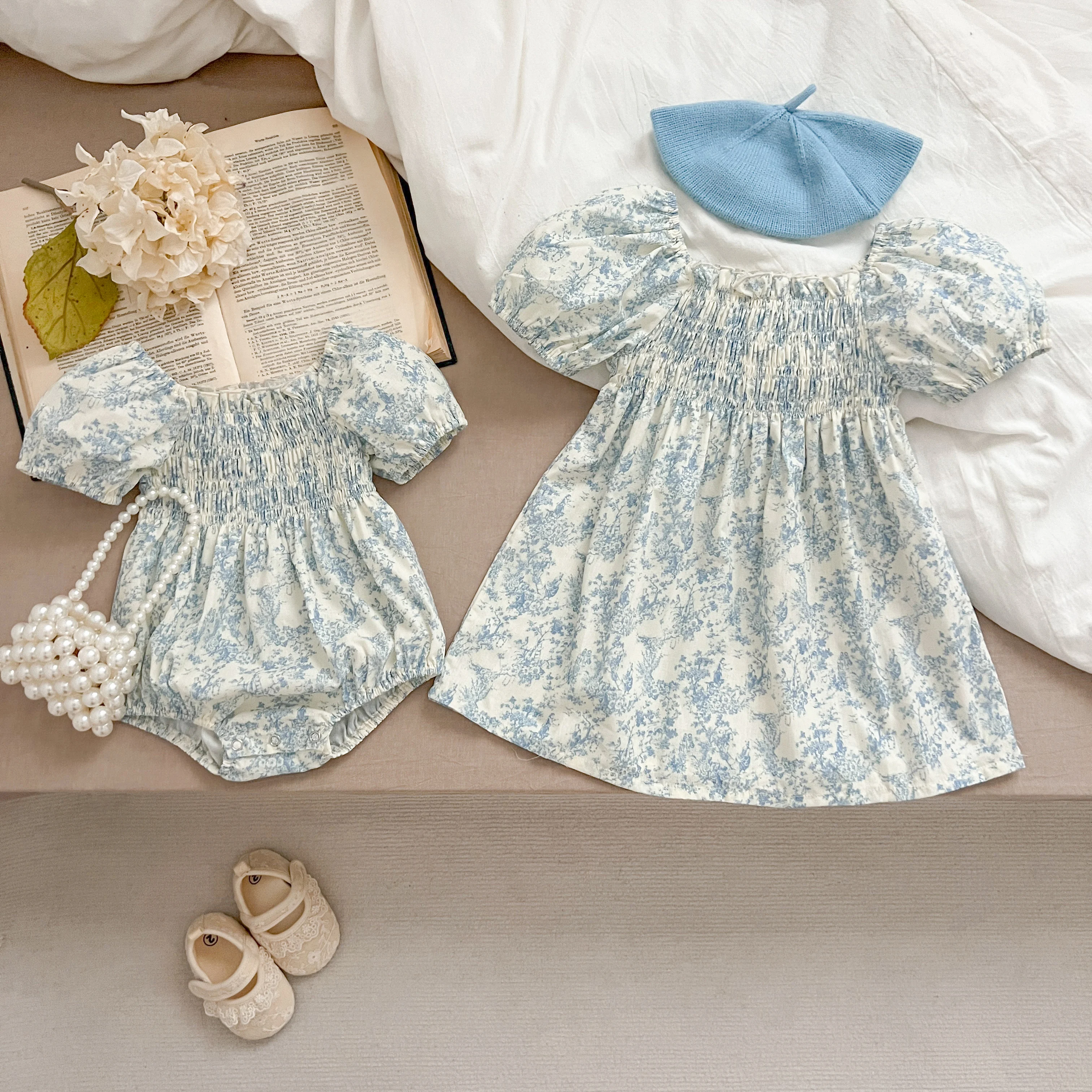 Sommer Schwester Kleid Infant Neugeborenes Baby Mädchen Kleidung Schwester Weibliche Baby Kleine Gebrochene Blaue Blume Kurzarm Strampler Kleidung ﻿ – Detail 30