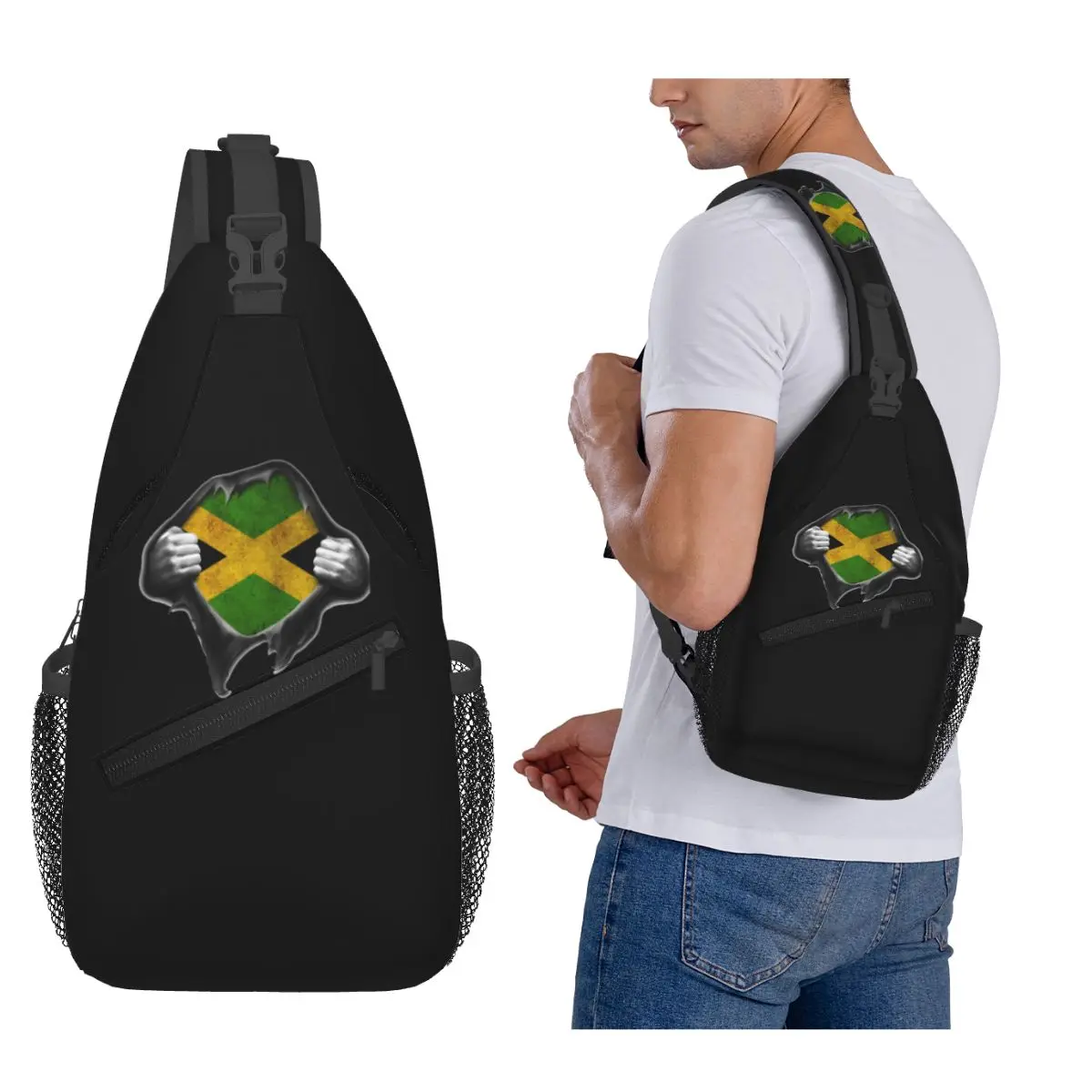 علم جامايكا فخور حقيبة الصدر الجامايكية الرجال حبال Crossbody على ظهره حقيبة الصدر السفر المشي لمسافات طويلة Daypack حقيبة الكتف