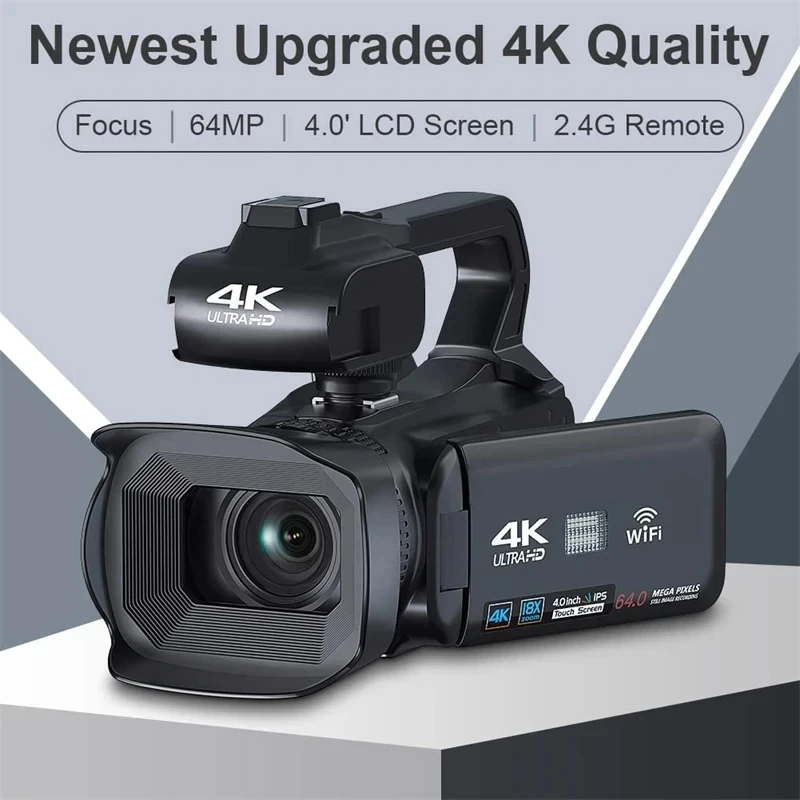 

64MP 4K HD Camera Camcorder 4 Inch Touch Screen WIFI 18X Zoom Ultra Professional Cameras for Video Vlog Recording Live Streaming