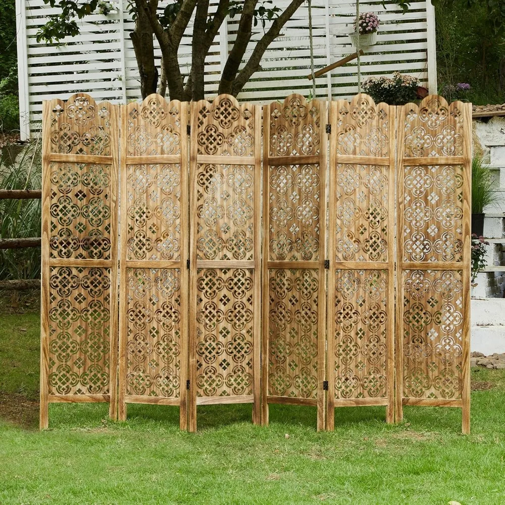 مقسم غرفة قابل للطي مقاس 68.9 بوصة، 6 لوحات من شاشات الخصوصية المنحوتة بالخشب، قسم ديكور لشاشة الخصوصية المجمعة مجانًا للمنزل