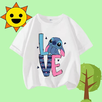 Style Stitch  Cartoon Print Casual Shirt for Summer T-Shirt for Boys and Girls Sports Shirt Children's Round-neck Short-sleeved