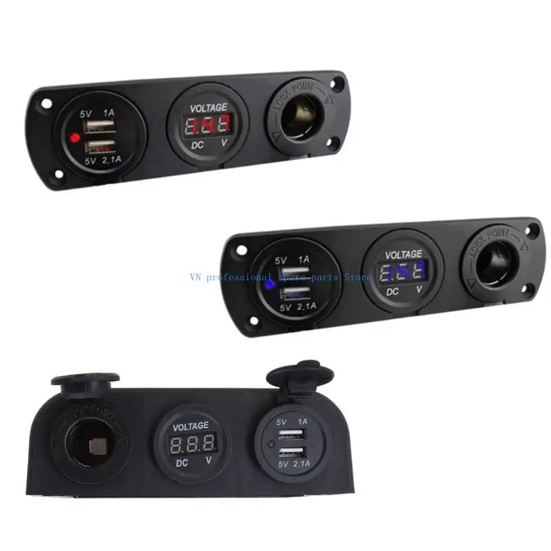 

41XA Car Dual USB Voltmeter Socket Power Adapter Outlet for RV Truck