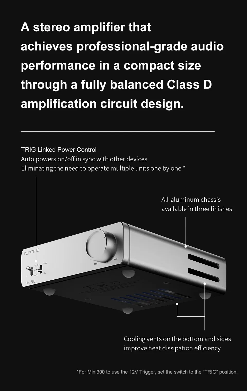 TOPPING Mini 300 HiFi Amplifier 140Wx2 Power Desktop Audio Balanced Class D AMP TRS RCA Home Theater Studio Monitor Speake