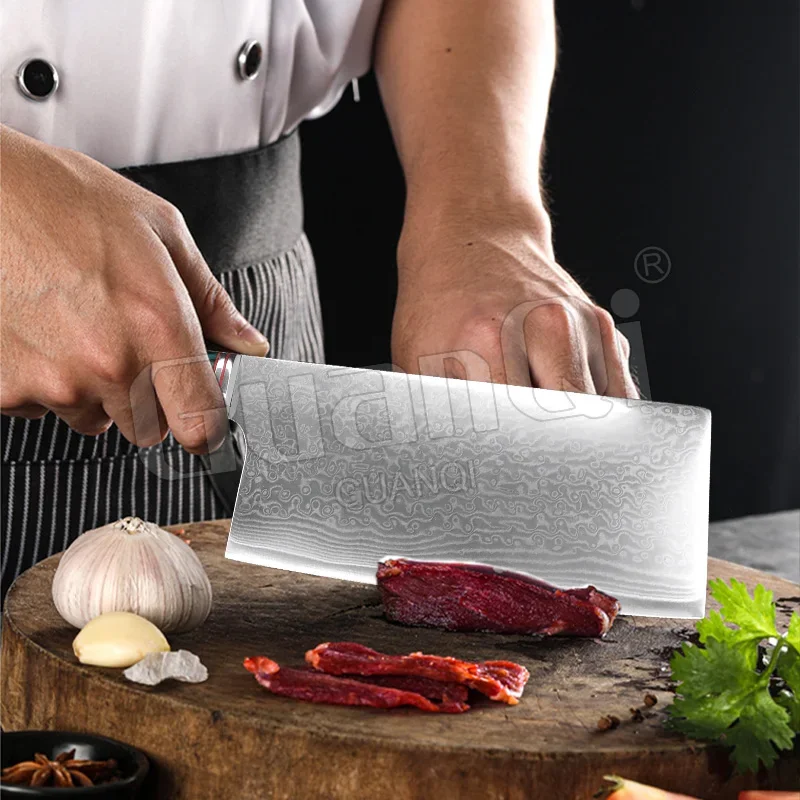 7 Inch Damascus Steel Cleaver Knife Chinese Kitchen Chef Knife Wood Handle Meat Slicer Sashimi Butcher Knives Cutlery