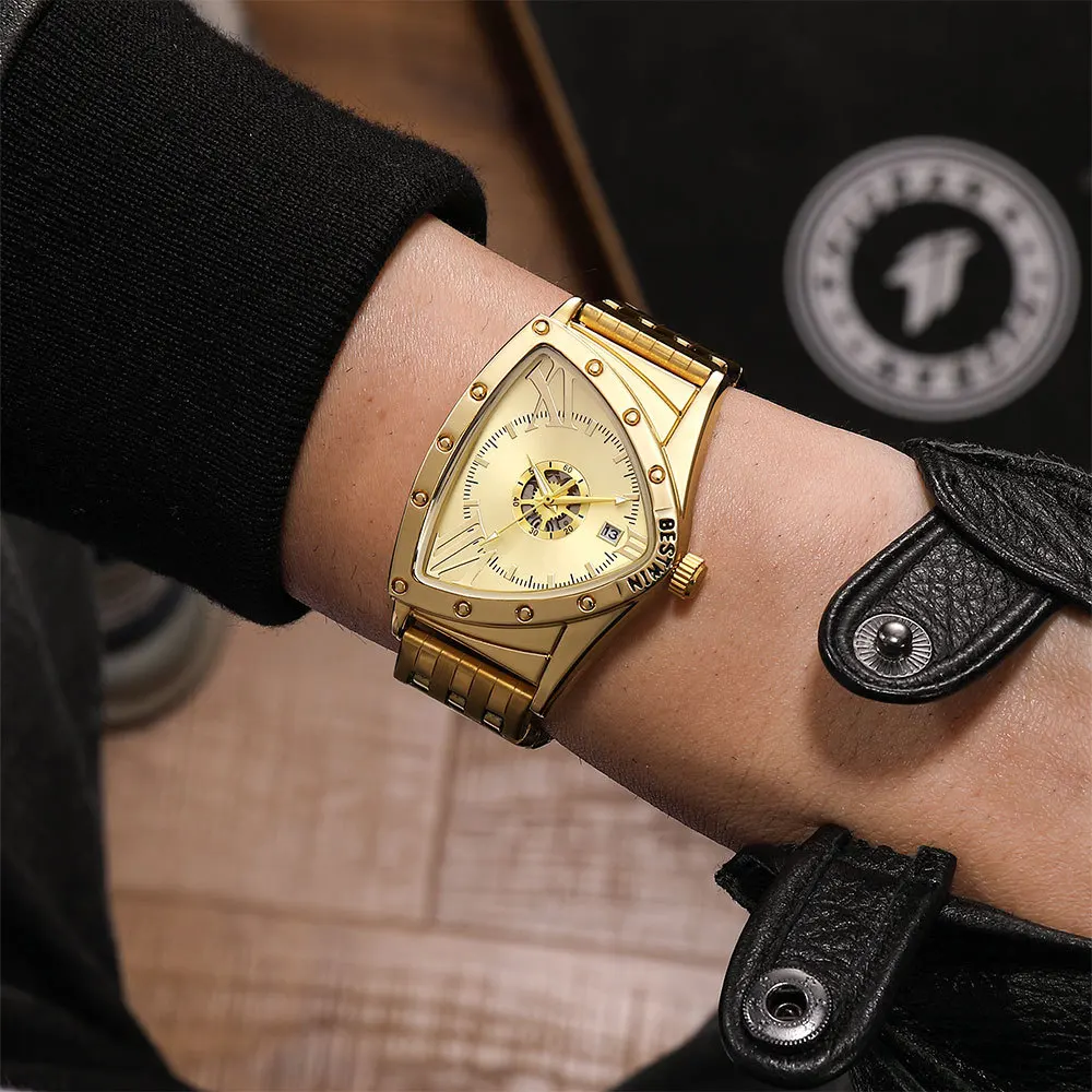 Golden Triangle Men Quartz Watch Unique Design Luxury Watches For Male Clock Sports Waterproof Men Wrist Watches Stainless Steel