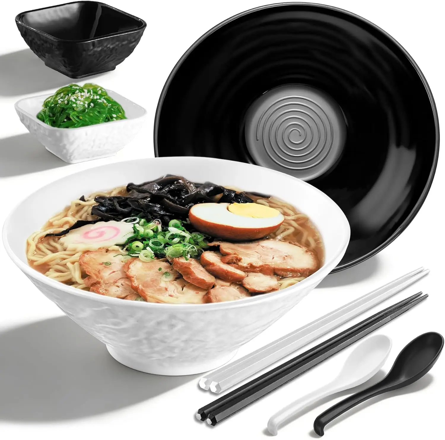 40oz Ramen-Schüssel-Set mit Stäbchen, Dipschälchen und Löffeln für Asiatische Nudelsuppen wie Pho, Udon, Miso