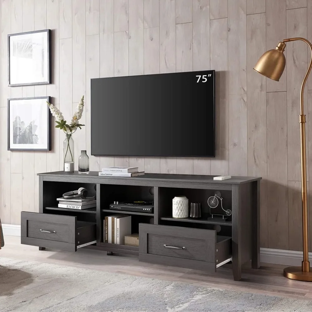 

Modern Black TV Stand for TVs up to 80", Large Class TV Stands Cabinet, Modern Entertainment Center with Drawers for 55 65 70 75