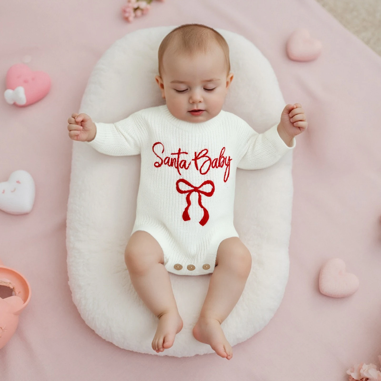 

Одежда для малышей, рождественский комбинезон для девочек, свободный крой, зимний свитер с длинными рукавами и вышивкой в рубчик для младенцев