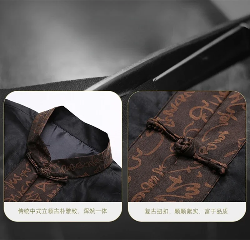 100% Mulberry Real Silk Set Long Sleeve Shirt for Men Fashion Daily Men\'s Clothing Chinese Style Clothes Hanfu Men Camisa Hombre