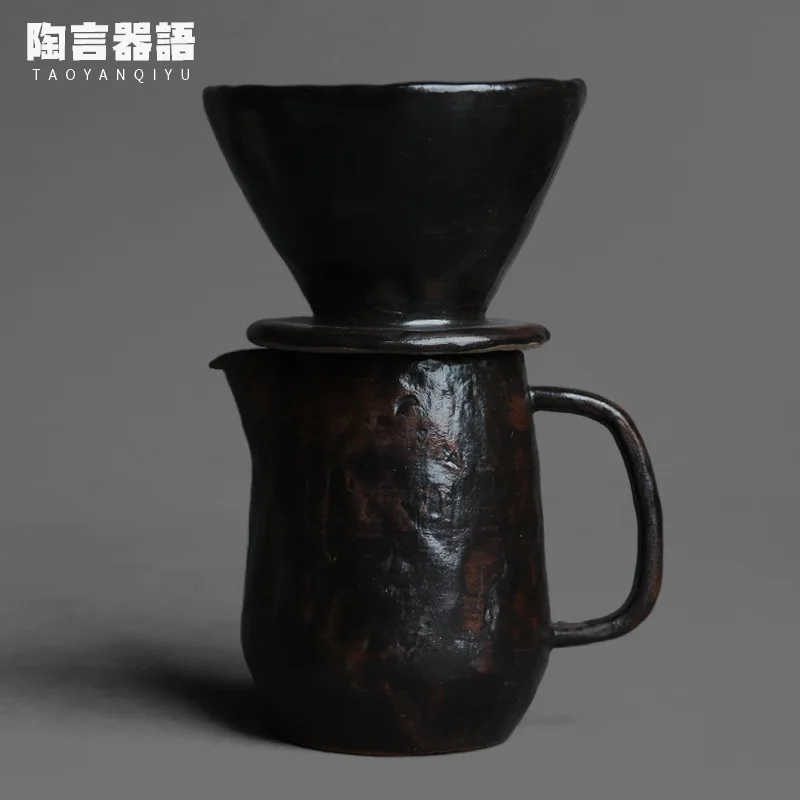 

Japanese kiln roasted black glaze coffee brewing pot hand painting glaze craft retro pottery coffee grinding bean powder filter