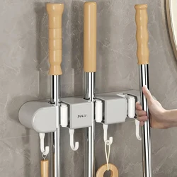 Set, household cleaning tool holder organizer, 2 clips 3 hooks, mop hook, mop clip, wall mounted mop and broom storage clip