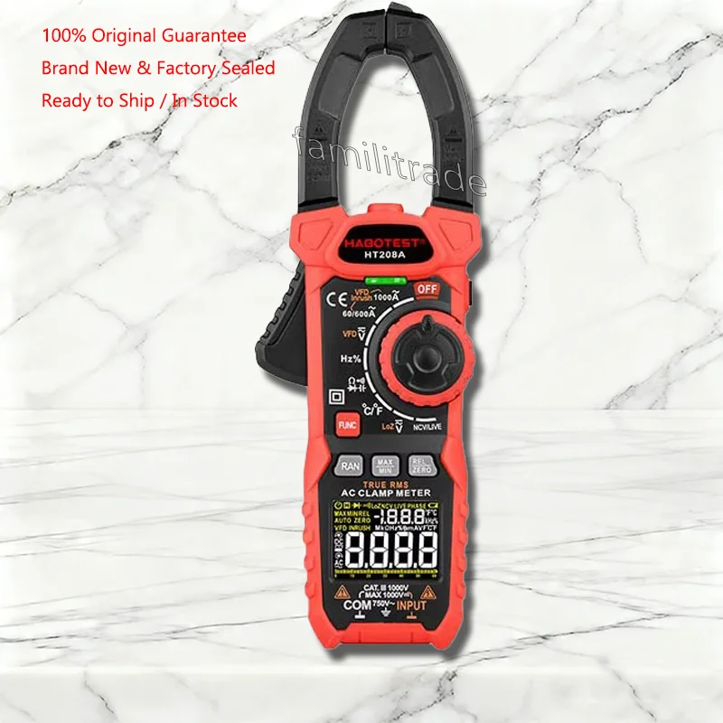 1 шт. НОВЫЙ цифровой токоизмерительный клещевой мультиметр HABOTEST HT208A HT208D True-RMS 1000A AC/DC с автоматическим выбором диапазона, VFD, измерением тока при включении, NCV, MAX/MIN, в наличии, в оригинальной упаковке